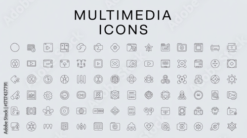 Download outline multimedia icons set vector illustration for websites and graphic design projects now free