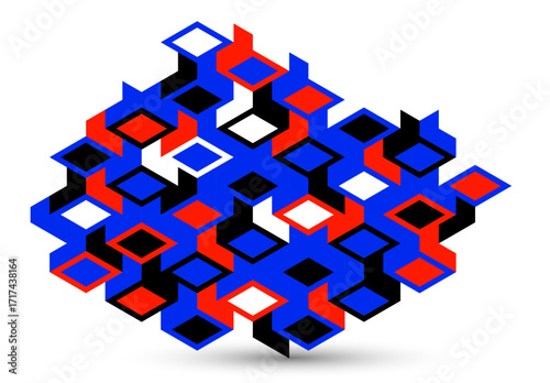 Abstract vector wallpaper with 3D isometric cubes blocks, geometric construction with blocks shapes and forms, cubic polygonal low poly theme.