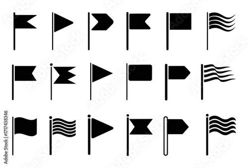 Collection of Black and White Flag Icons on White Background