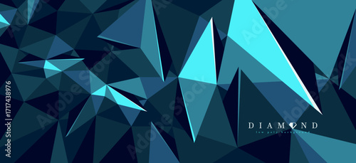Diamond surface dark vector abstract background, 3D low poly crystal abstraction, luxury style gem blue color backdrop, polygonal abstract structure.