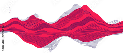 Abstract oriental Japanese art vector background in red color, traditional style design, wavy shapes and mountains terrain landscape, runny like sea lines.