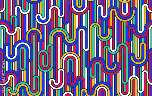 Rainbow lines seamless pattern, colorful linear geometric vector abstract background, multicolored positive endless tiling wallpaper.