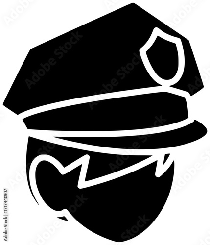hat illustration cap silhouette police logo security icon officer outline uniform profession law cop guard protection policeman service badge shape and vector graphic background