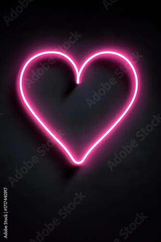 Neon pink heart shape glowing against a dark background creating a romantic ambiance