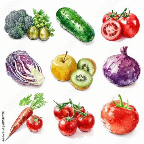 set of fresh vegetables, watercolor collection