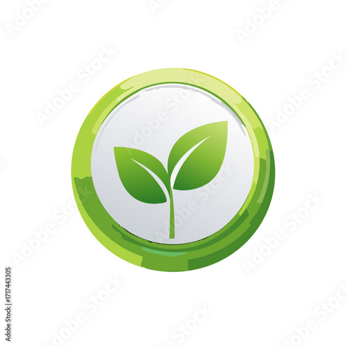 Vibrant green plant sprout icon in a bright circle representing natural growth and ecology