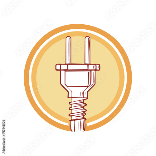 Hand-drawn electric power plug icon in a circular frame symbolizing energy and connection