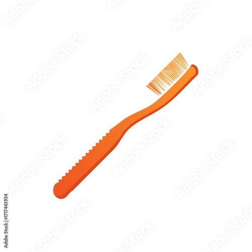 A bright orange toothbrush with textured grip and orange bristles against a white background