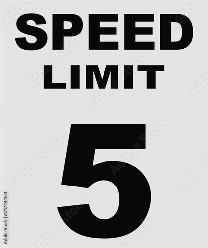 Speed limit 5 mph caution road traffic regulatory warning sign illustration