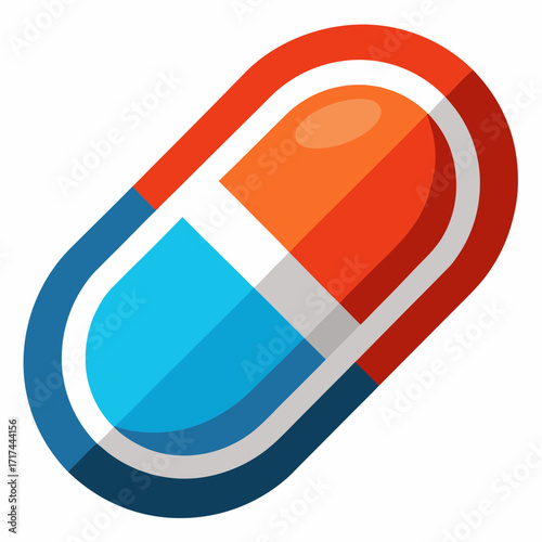 Stylized pill icon with blue and orange halves