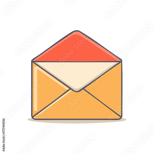 Open orange envelope icon delivering mail containing messages and communication