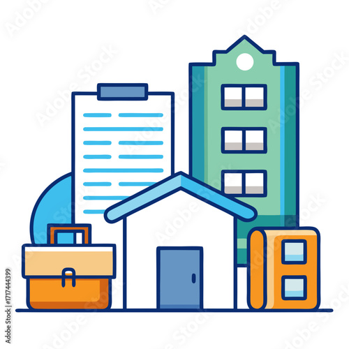 Real estate and business icons representing property and investment