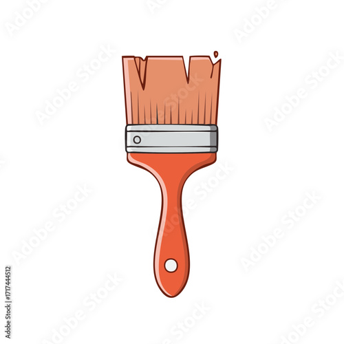 Illustration of Paint Brush with Orange Bristles and Handle for Painting Projects
