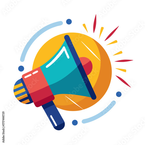 Colorful megaphone announcing important news with abstract elements