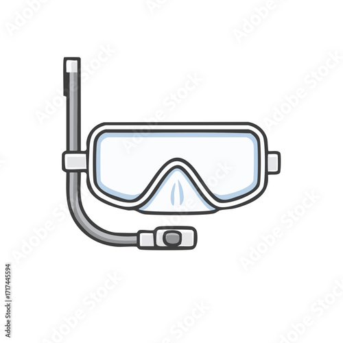 Snorkel and Goggles Illustration, Diving Mask with Tube, Swimming Underwater Sport Gear Icon