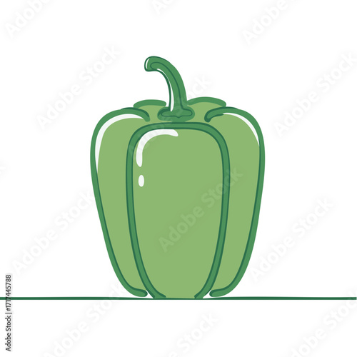 Simple green bell pepper illustration with clean lines and bright highlights
