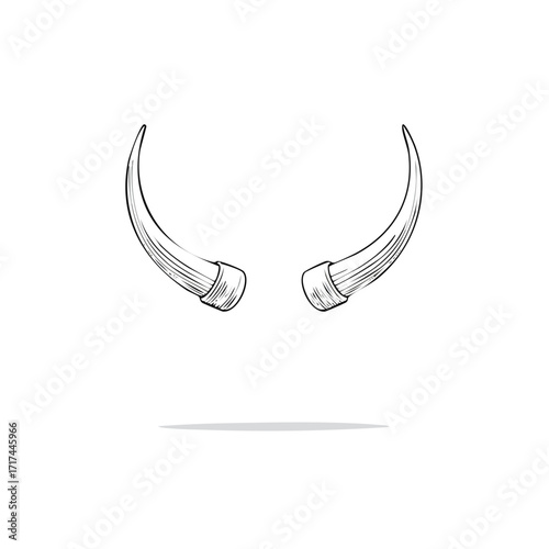 Hand drawn pair of devil horns or demon horns sketch style illustration for Halloween and evil concepts