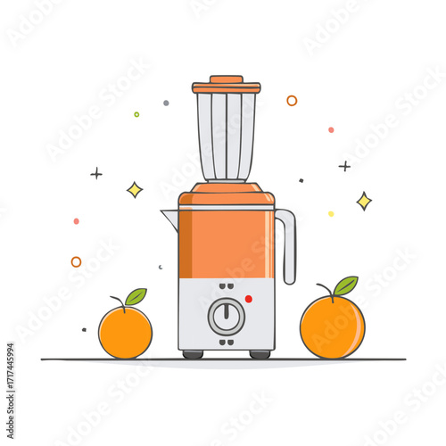 Vector Illustration of an Orange Juicer with Fresh Fruits Design element for a healthy living concept