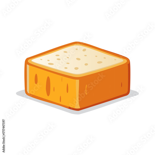 Isometric Sponge Cake Slice Illustration Featuring Honeycomb Texture and Shadows