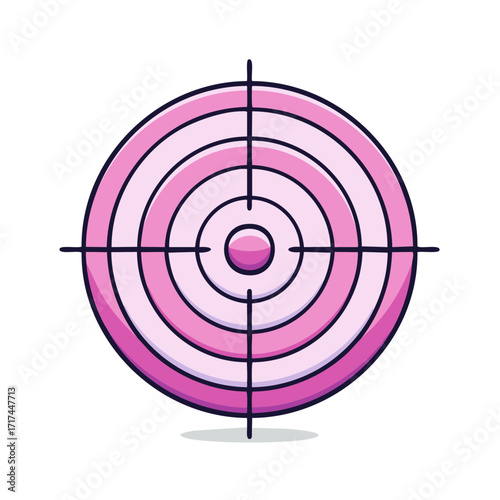 Pink Target with Concentric Circles and Crosshairs Cartoon Vector Illustration