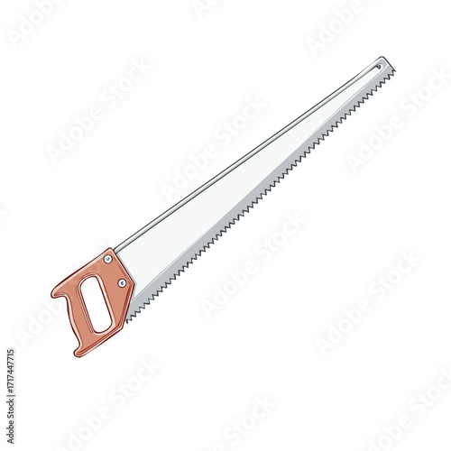 Hand saw, illustration of a woodworking tool for cutting lumber or wood