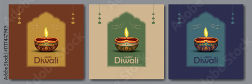 Happy Diwali festival of lights colorful poster template design with decorative diya lamp. vector illustration. Indian festival of lights Happy Diwali, holiday Background, Diwali celebration.