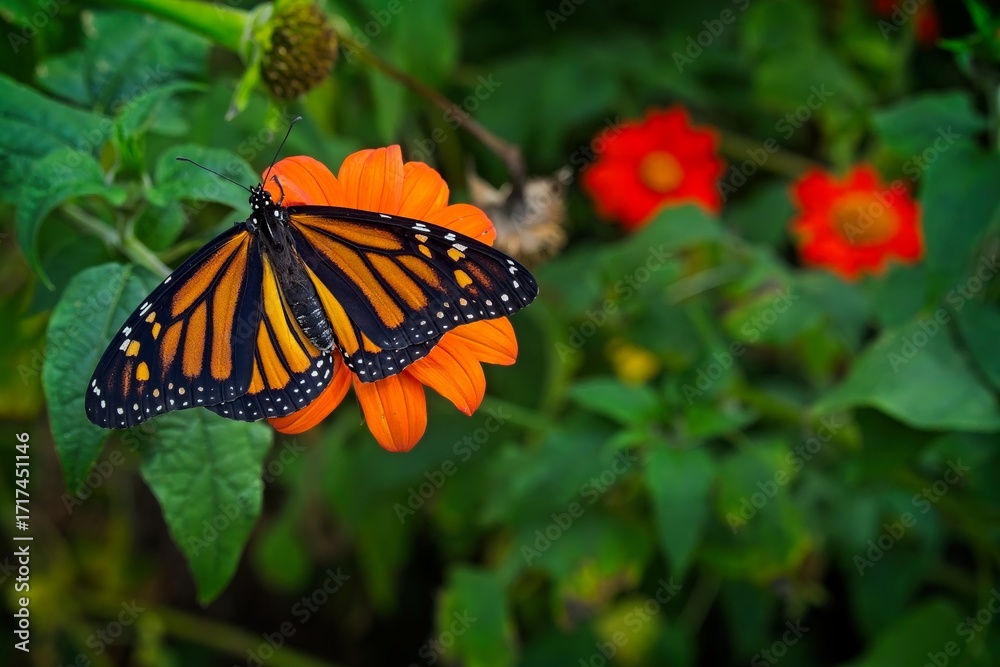 Εκτύπωση καμβά Monarch butterfly (Danaus plexippus)  rests on a Mexican Sunflower (Tithonia) in