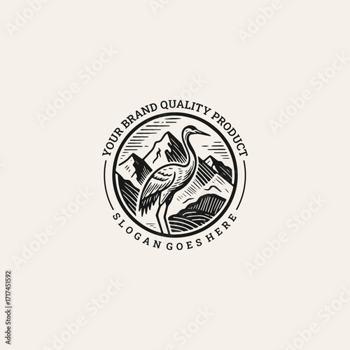 Mountain bird logo vector hipster vintage illustration