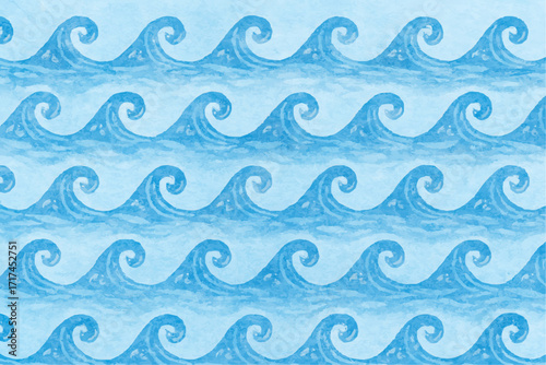 Stylized blue ocean wave pattern with rhythmic repeating design