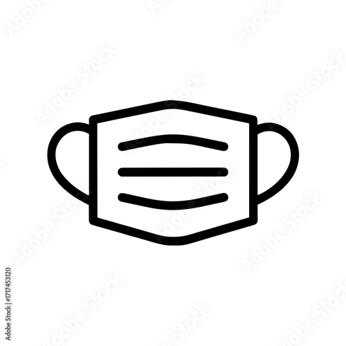 Outline face mask icon in black on white background. Minimalist vector symbol representing health, safety, and protection. Ideal for apps, signage, UI, infographics, and public health materials.