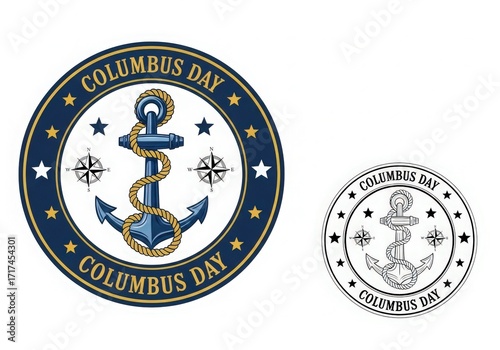 Columbus day nautical emblem with anchor and compass rose