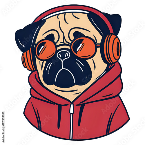 A pug in a hoodie with headphones, looking cool | pug dog portrait | dog wearing a hoodie | english bulldog wearing a hoodie | pug dog wearing a hoodie | pug dog wearing a hoodie | pug dog