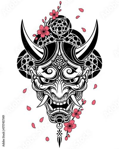 Oni Mask Tattoo Stencils Vector Art for Artistic Expression