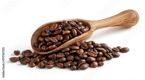 Deliciously Aromatic Dark Roast Coffee Beans in a Wooden Scoop, Perfect for Brewing Rich Espresso and Creating Satisfying Morning Rituals