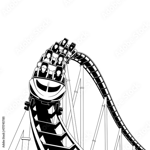 Thrilling Roller Coaster Ascending a Steep Curve with Passengers Aboard