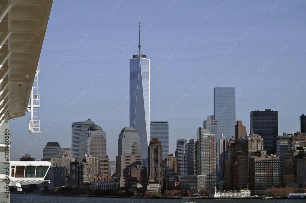 Φωτογραφία View onto Lower Manhattan New York City NYC skyline from balcony of luxury cruis