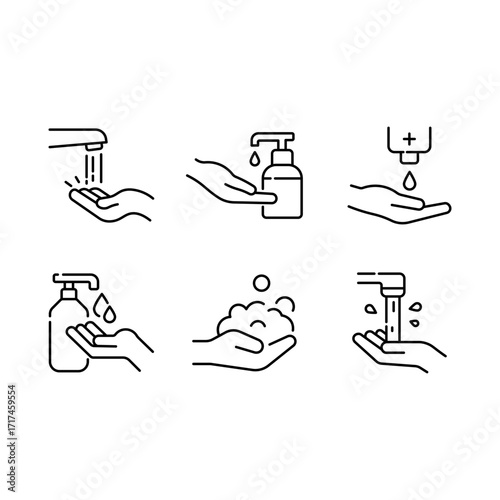 Hand washing icons set. Healthcare wash hands process vector illustration