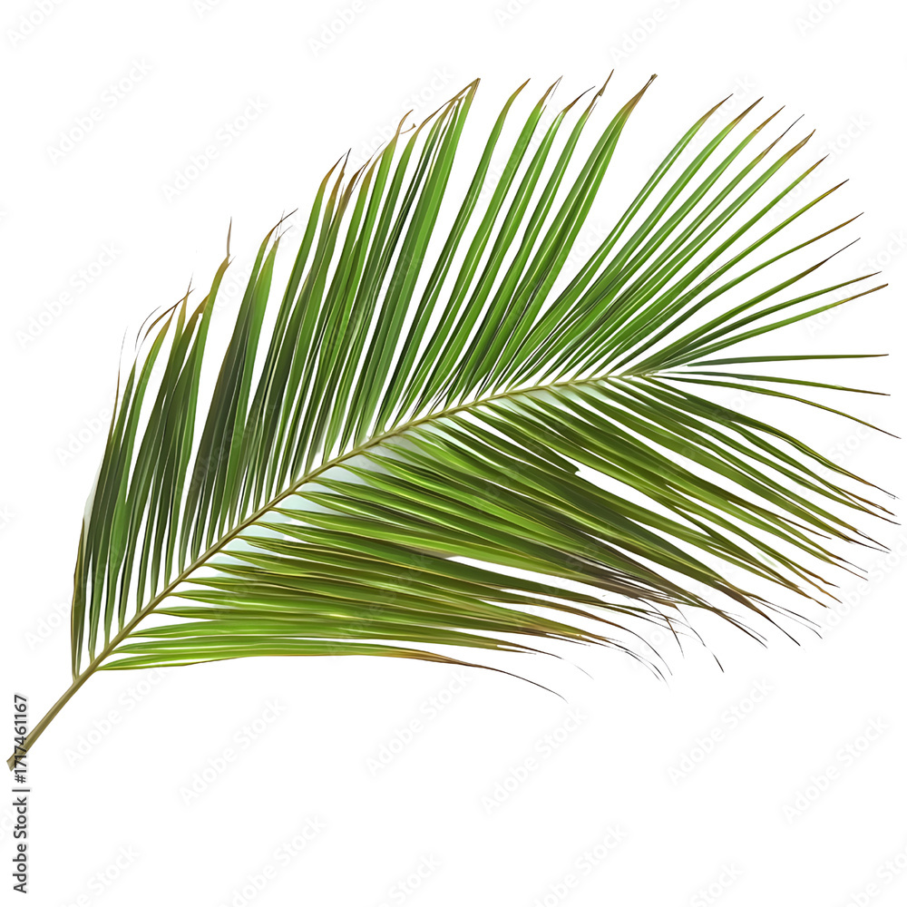 Fototapeta premium Green Palm Leaf Isolated on White Background for Nature and Tropical Themes