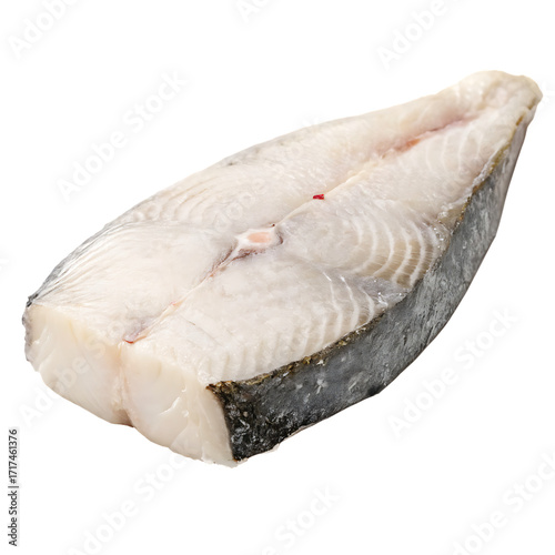 A whole halibut steak isolated on a transparent background

