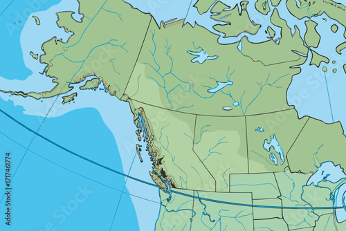 Topographical map of Canada and Alaska with rivers and mountains topography geographical map