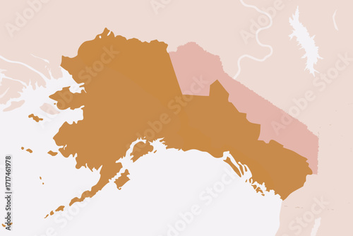Simplified map of Alaska and surrounding regions in warm tones illustration