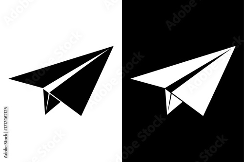 black and white paper craft airplane icon Silhouette vector style