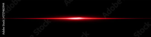 Bright horizontal beam of light on black background. Glowing laser effect creating futuristic and sci-fi aesthetics. Suitable for technology, energy, speed and digital design themes.