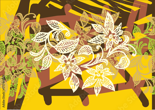 Indonesian batik motifs with very distinctive plant patterns