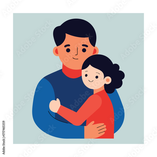 Dad hugs child