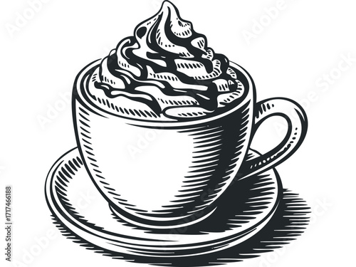 Espresso Beverage With Whipped Cream. Vector hand drawn illustration