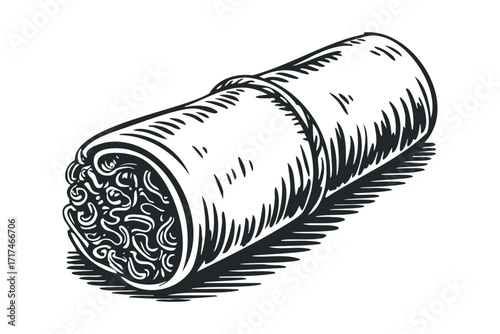 Hand-drawn sketch of a filled spring roll. Vector hand drawn illustration