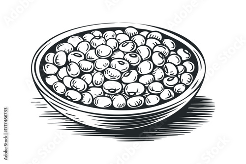 Bowl overflowing with assorted dry beans. Vector hand drawn illustration