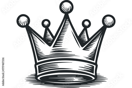 Black Ink Crown with Stylized Lines. Vector hand drawn illustration