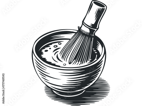 Shaving brush and bowl with lather. Vector hand drawn illustration